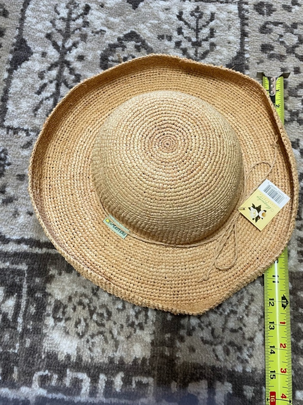 Magnolia Lane Tan Straw Hat with Olive Trim and Embroidered Floral Logo - Picture 3 of 8